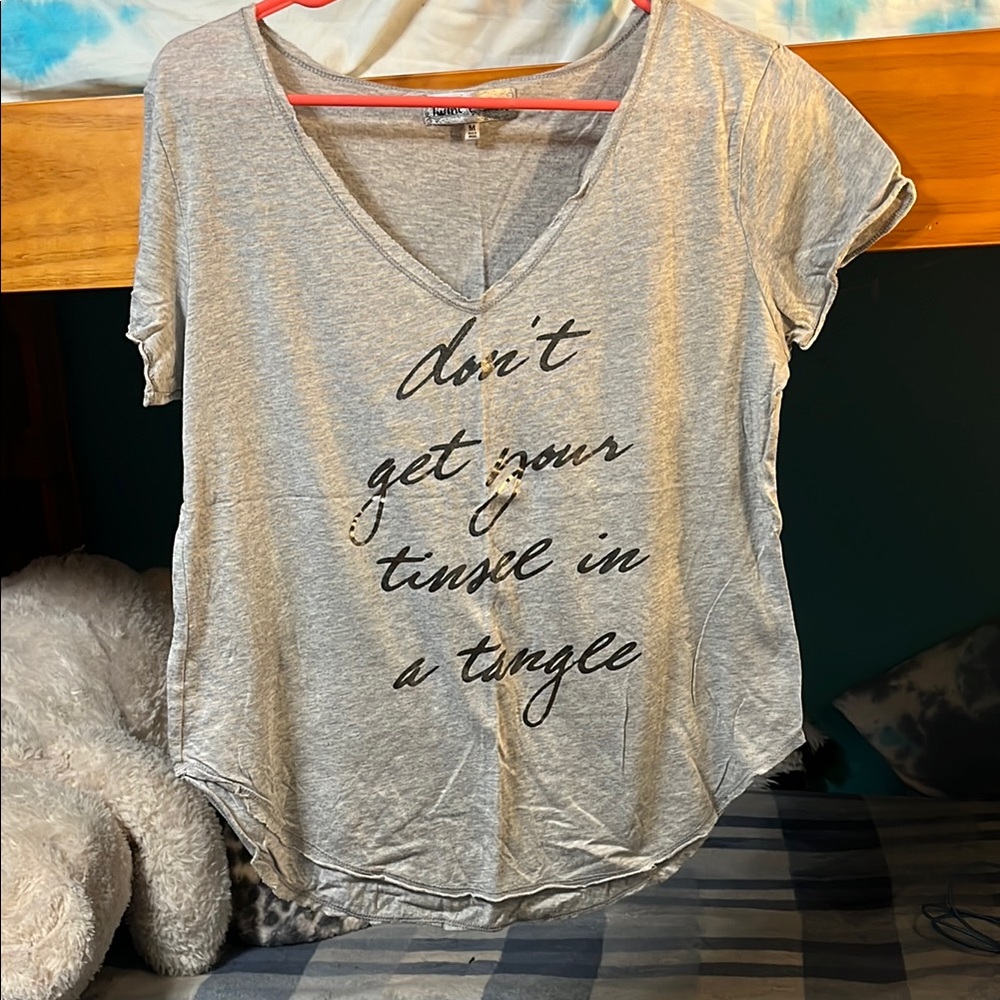 Gray V-Neck Graphic Tee